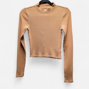 American Eagle Outfitters Ribbed Camel Long Sleeve Mock Neck Top Size XS